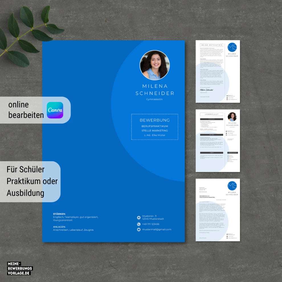 Bewerbung Schüler Vorlage für Ausbildung - Deckblatt Blau