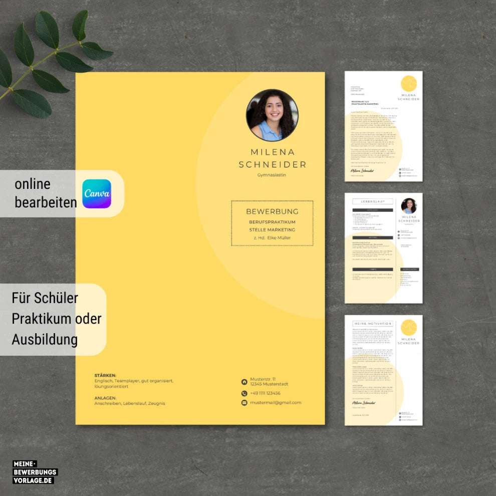 Bewerbung Schüler Vorlage für Ausbildung - Deckblatt Gelb