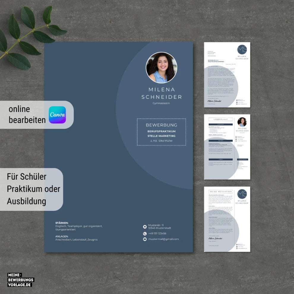 Bewerbung Schüler Vorlage für Ausbildung - Deckblatt Blau