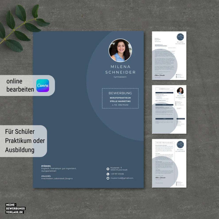 Bewerbung Schüler Vorlage für Ausbildung - Deckblatt Blau