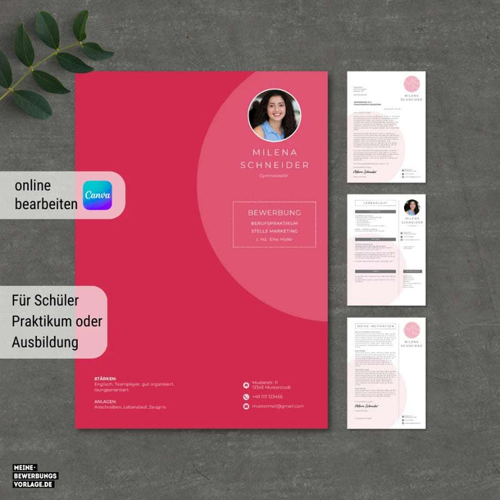 Bewerbung Schüler Vorlage für Ausbildung - Deckblatt Pink