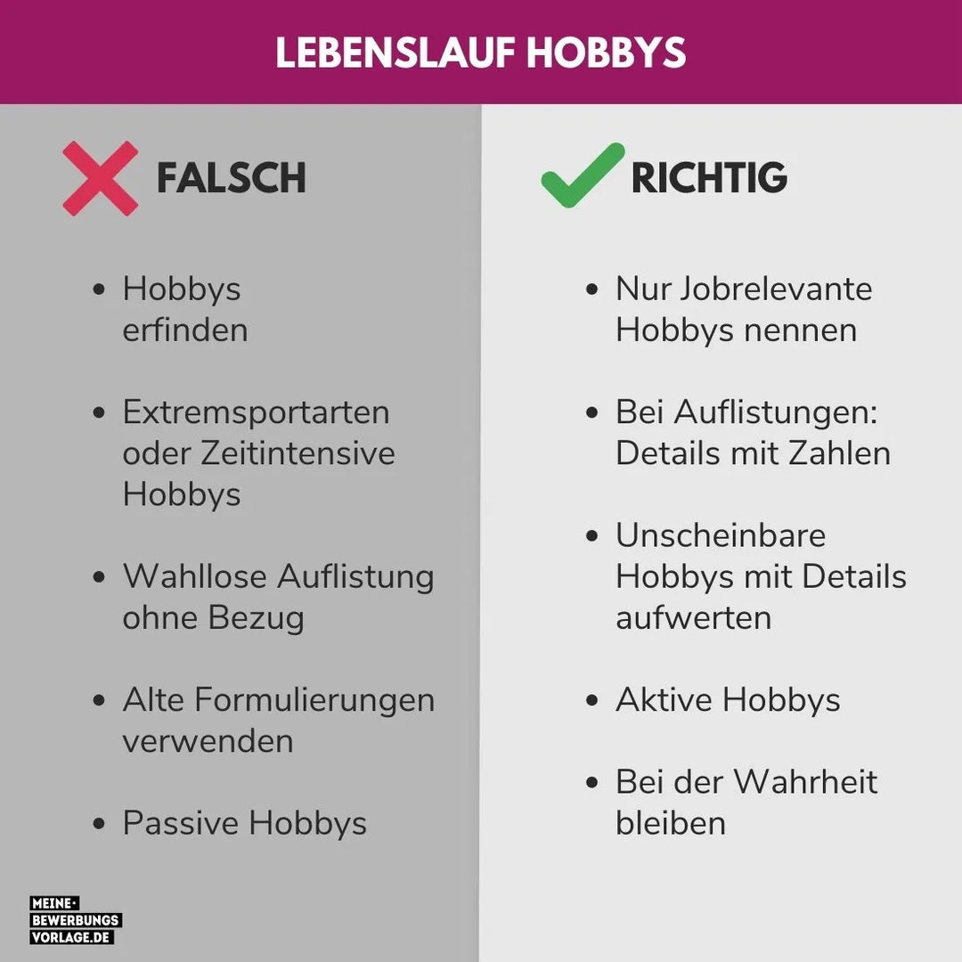 Hobbys im Lebenslauf Informationen - Meine Bewerbungsvorlage