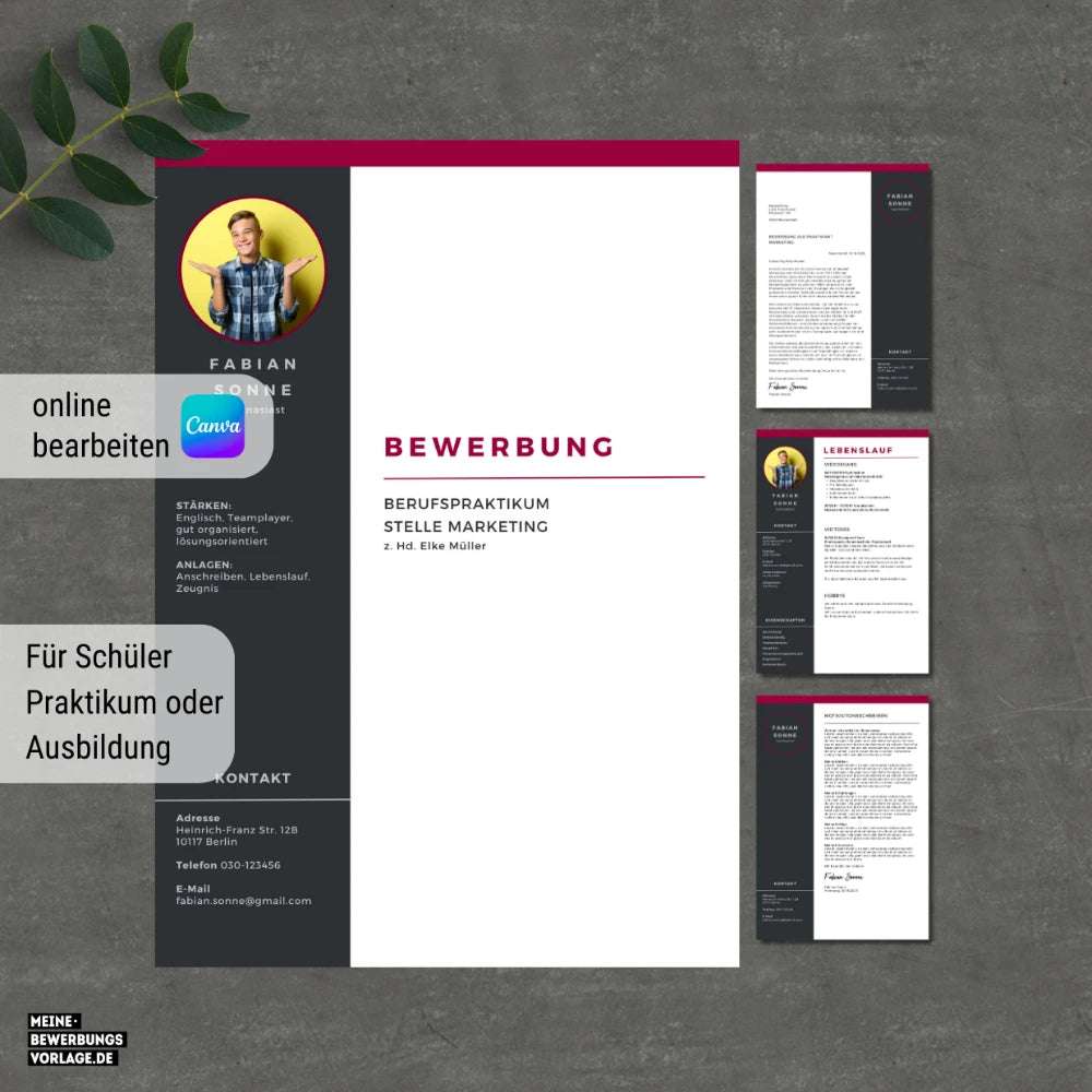 Lebenslauf Vorlage Schüler - Schülerpraktikum Rot - Canva Vorlage