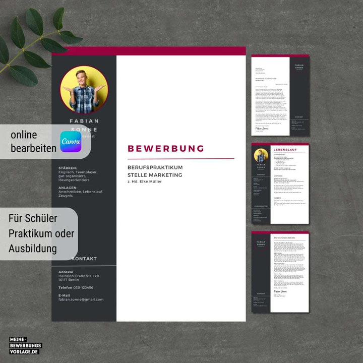 Lebenslauf Vorlage Schüler - Schülerpraktikum Rot - Canva Vorlage