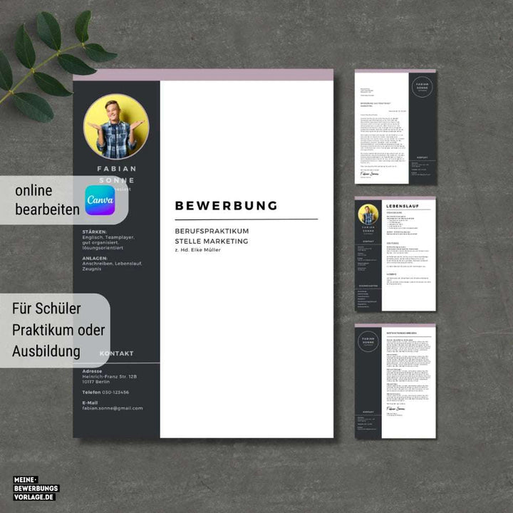 Lebenslauf Vorlage Schüler - Schülerpraktikum Rose - Canva Vorlage