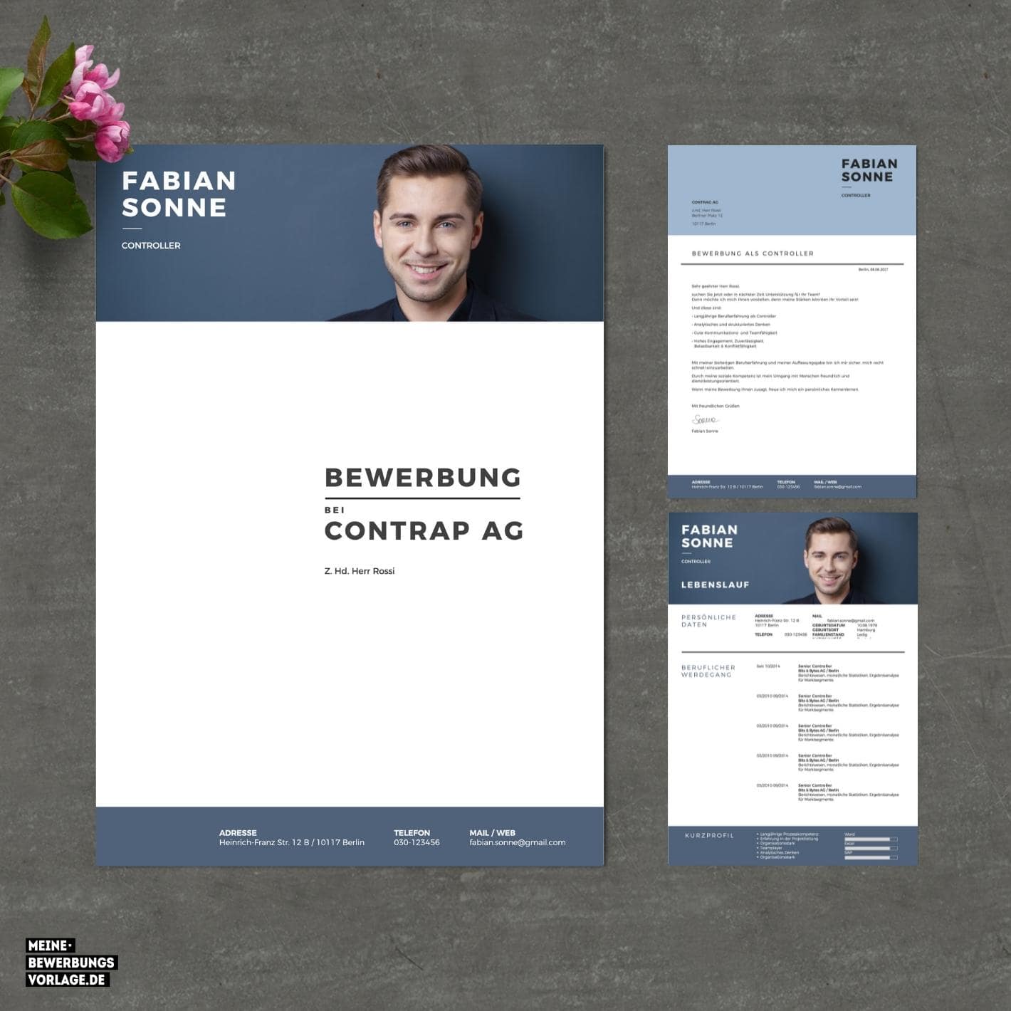 Lebenslauf Vorlage / Bewerbung Vorlage / Bewerbungsvorlage No.9 - Set Übersicht Farbe Blau - Meine-Bewerbungsvorlage