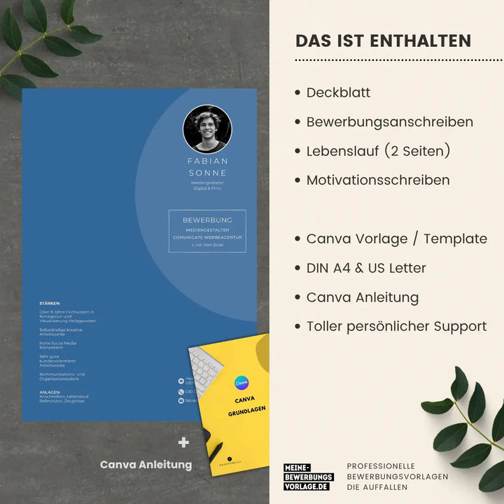 Bewerbungsvorlage Canva No.7 Blau – Lebenslauf, Anschreiben & Motivationsschreiben