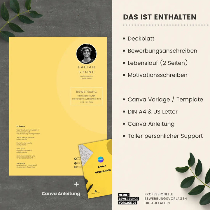 Bewerbungsvorlage Canva No.7 Gelb – Lebenslauf, Anschreiben & Motivationsschreiben