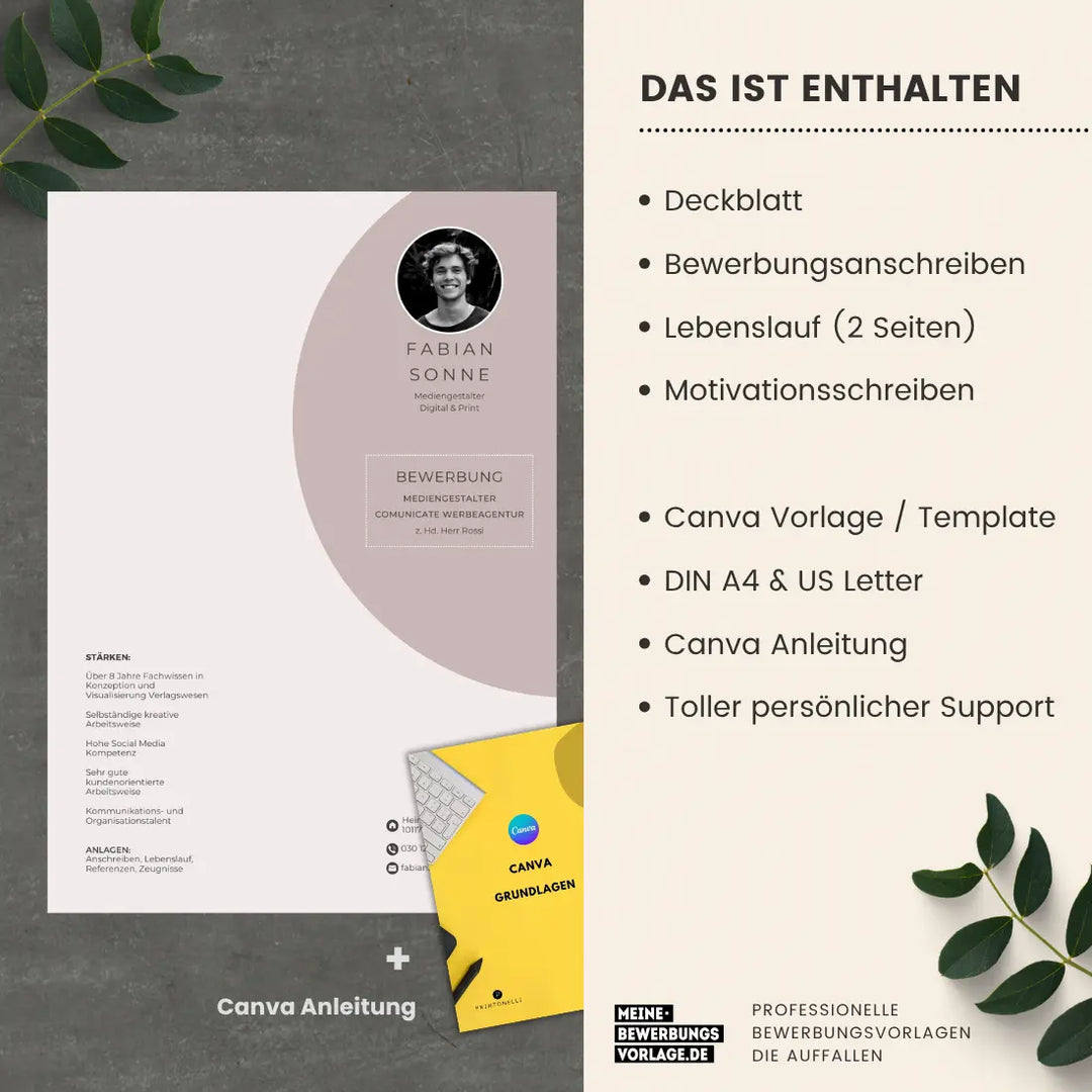 Bewerbungsvorlage Canva No.7 Rosé – Lebenslauf, Anschreiben & Motivationsschreiben