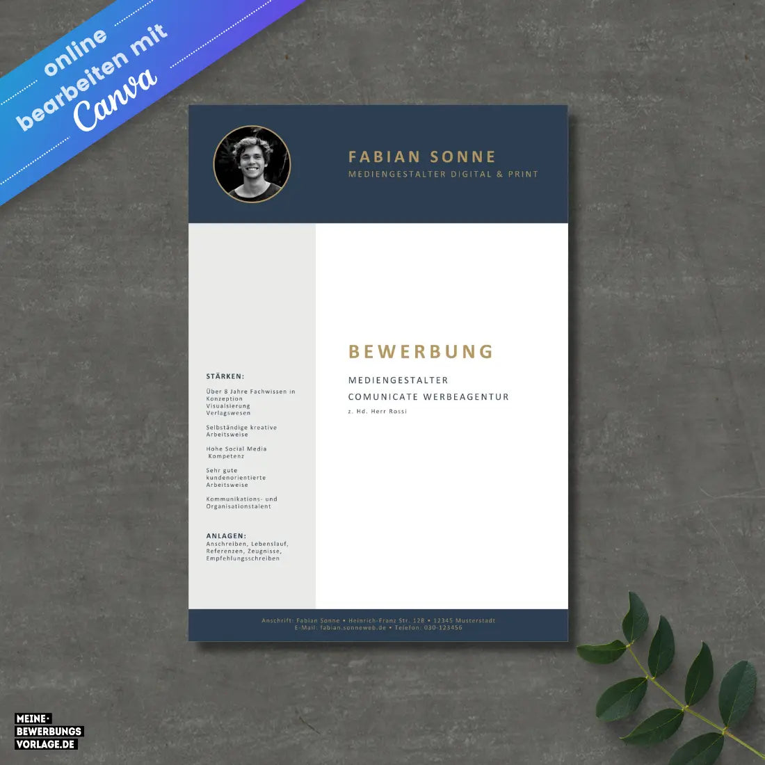 Bewerbungsvorlage Canva No.14 – Lebenslauf, Anschreiben & Motivationsschreiben