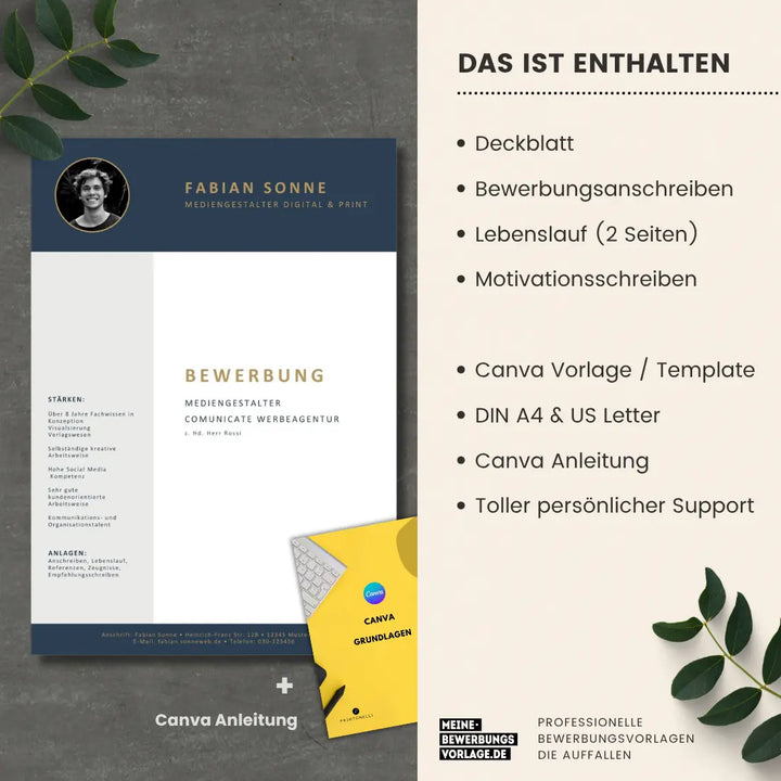 Bewerbungsvorlage Canva No.14 – Lebenslauf, Anschreiben & Motivationsschreiben