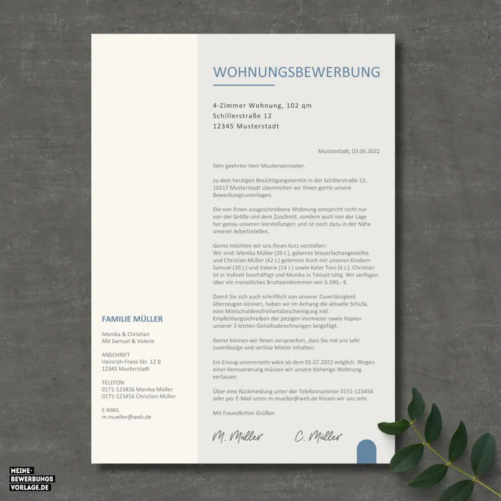 Bewerbung Wohnung Canva Nr. 2 – Professionelle Wohnungsbewerbung Vorlage (online in Canva)