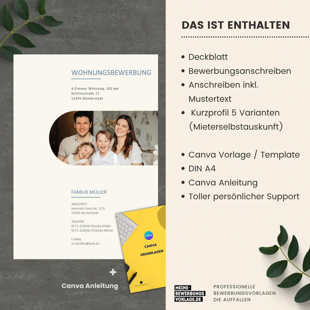 Bewerbung Wohnung Canva Nr. 2 – Professionelle Wohnungsbewerbung Vorlage (online in Canva)