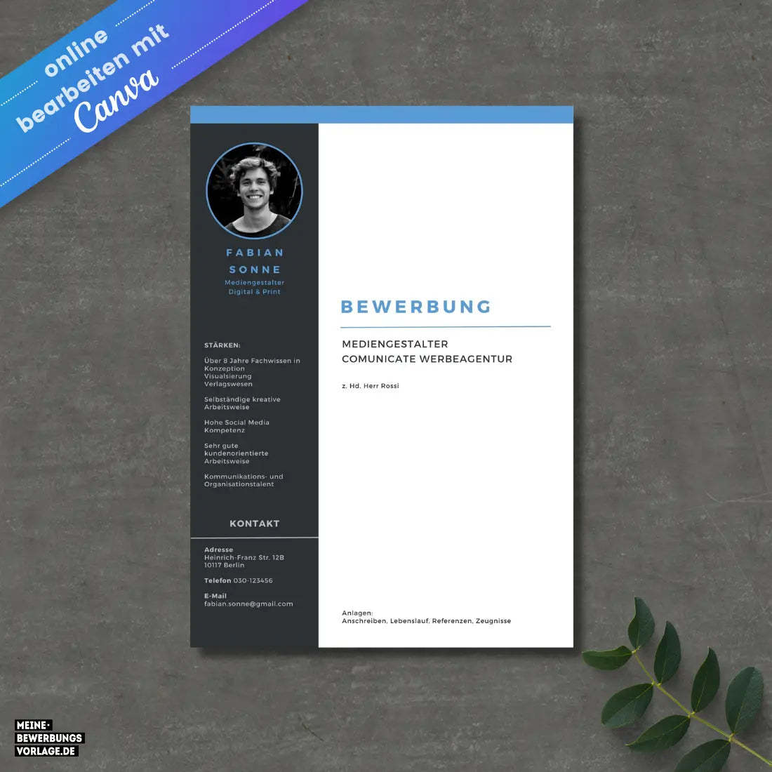 Bewerbungsvorlage Canva No.3 – Lebenslauf, Anschreiben & Motivationsschreiben