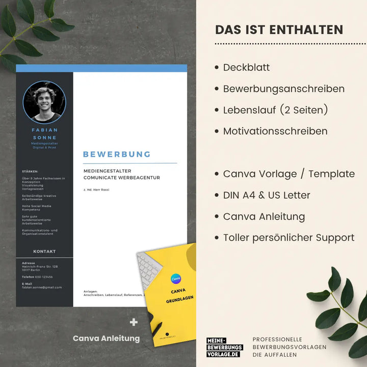 Bewerbungsvorlage Canva No.3 – Lebenslauf, Anschreiben & Motivationsschreiben