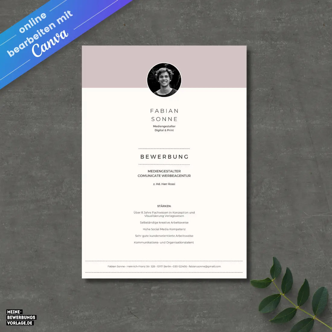 Bewerbungsvorlage Canva No.6 – Lebenslauf, Anschreiben & Motivationsschreiben