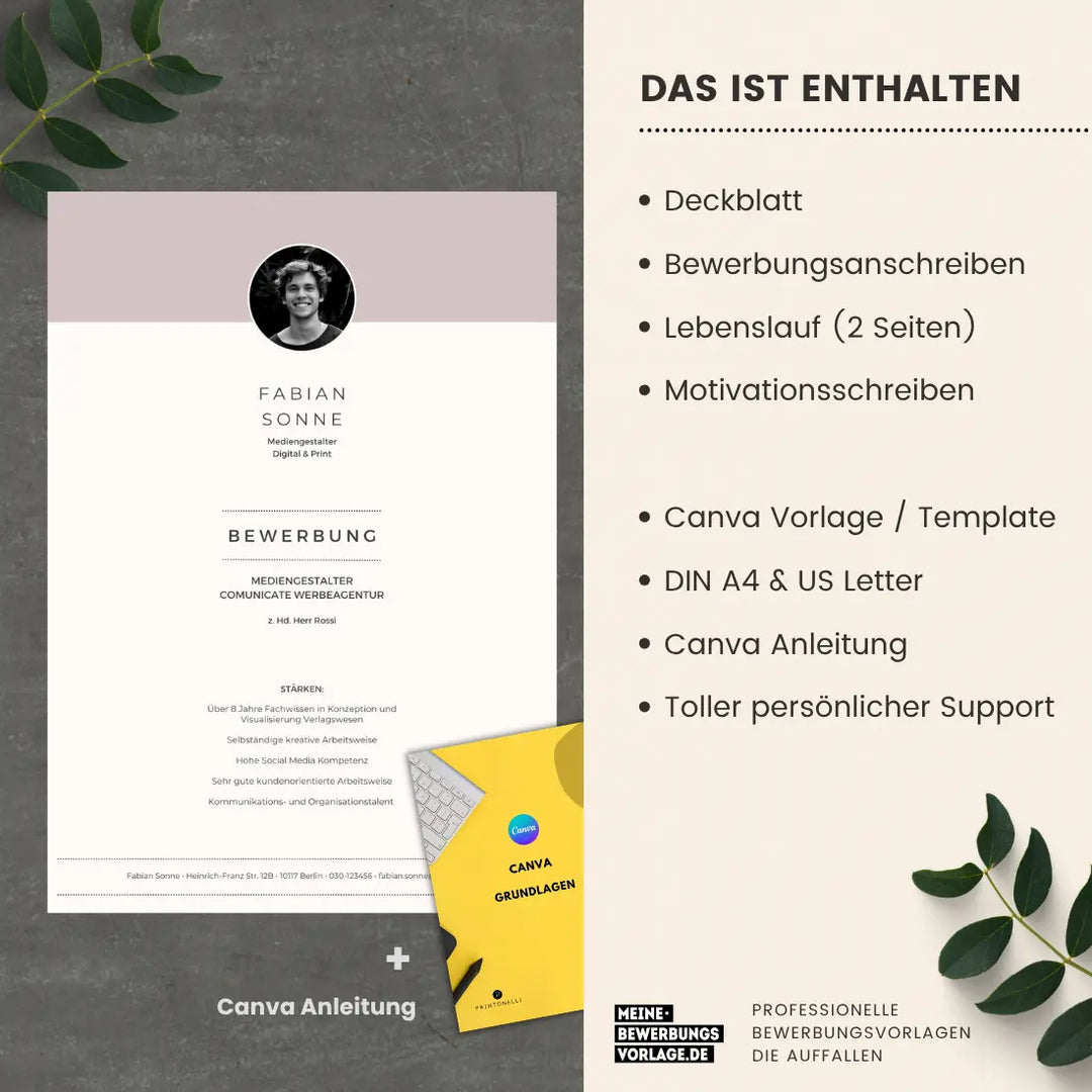 Bewerbungsvorlage Canva No.6 – Lebenslauf, Anschreiben & Motivationsschreiben