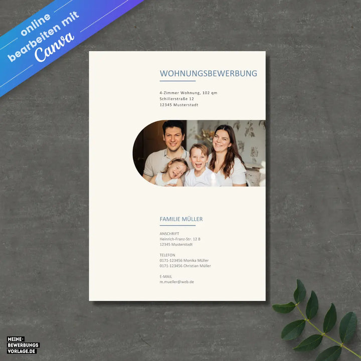 Bewerbung Wohnung Canva Nr. 2 – Professionelle Wohnungsbewerbung Vorlage (online in Canva)