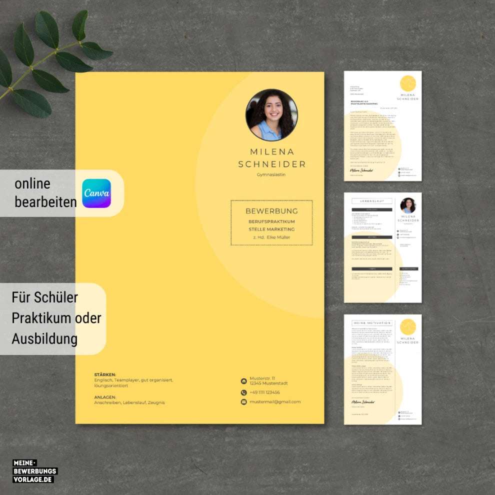 Lebenslauf Vorlage Schüler Deckblatt Gelb Canva Vorlage Bewerbung Schüler