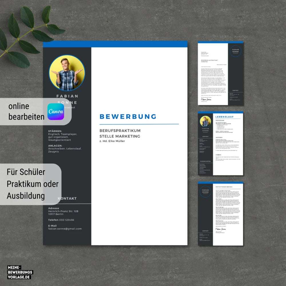 Lebenslauf Vorlage Schüler - Schülerpraktikum Blau - Canva Vorlage