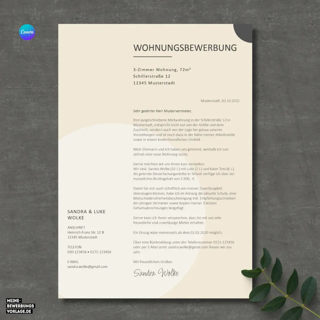 Bewerbung Wohnung Canva Nr. 3 – Professionelle Wohnungsbewerbung Vorlage (online in Canva)