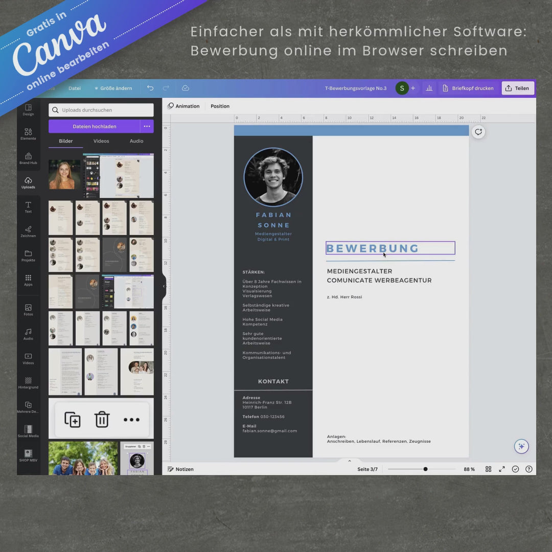 Bewerbungsvorlage Canva No.3 – Lebenslauf, Anschreiben & Motivationsschreiben