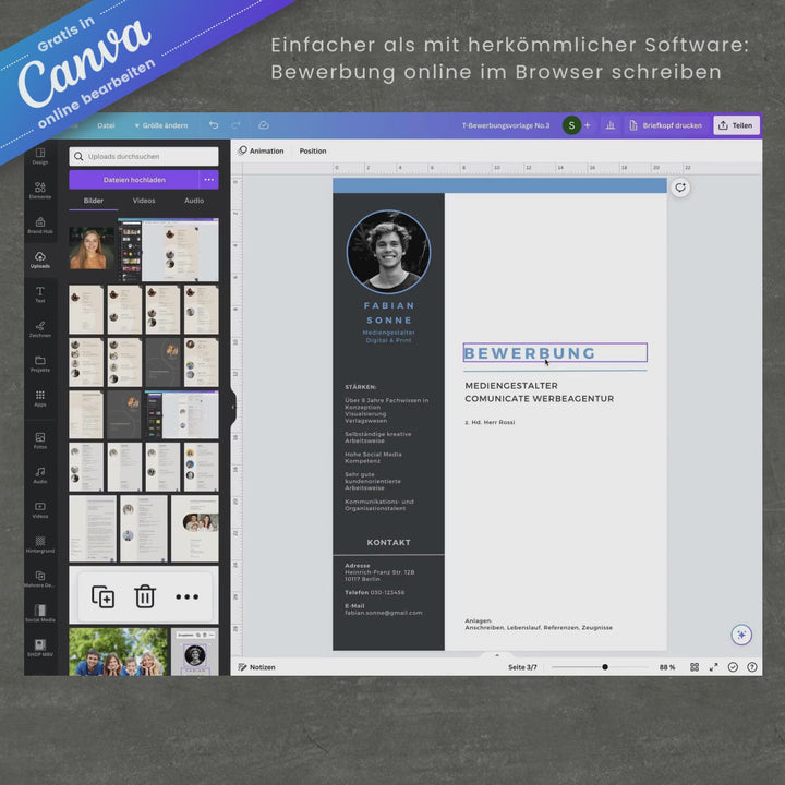 Bewerbungsvorlage Canva No.3 – Lebenslauf, Anschreiben & Motivationsschreiben