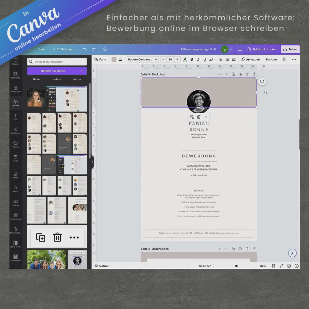 Bewerbungsvorlage Canva No.6 – Lebenslauf, Anschreiben & Motivationsschreiben