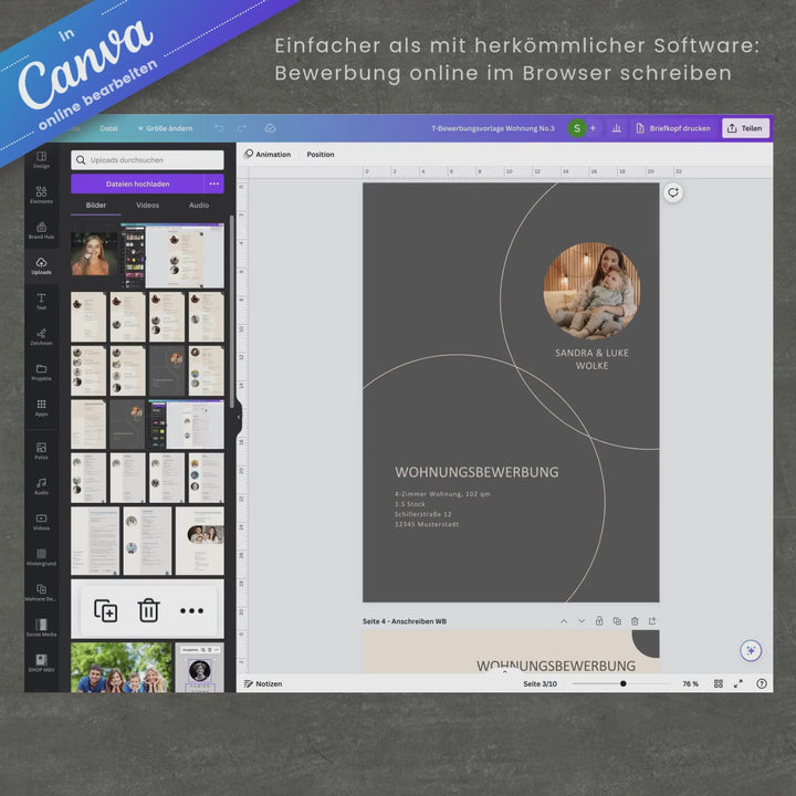 Bewerbung Wohnung Canva Nr. 3 – Professionelle Wohnungsbewerbung Vorlage (online in Canva)