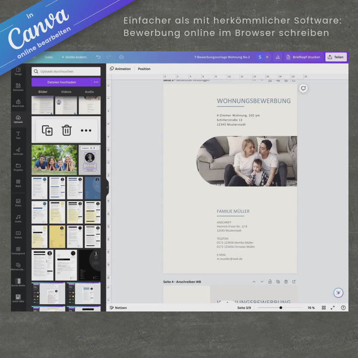 Bewerbung Wohnung Canva Nr. 2 – Professionelle Wohnungsbewerbung Vorlage (online in Canva)