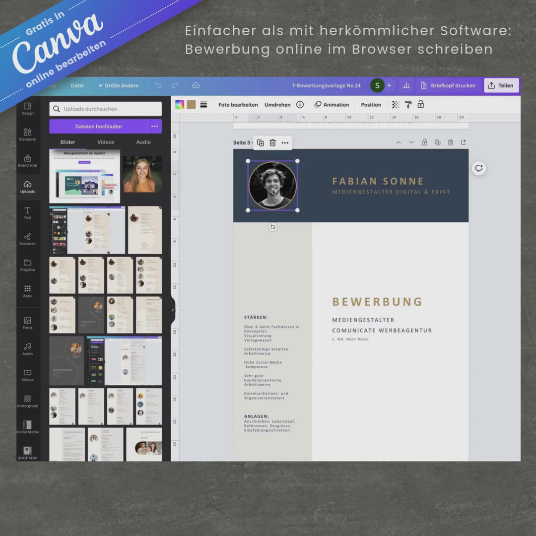 Bewerbungsvorlage Canva No.14 – Lebenslauf, Anschreiben & Motivationsschreiben