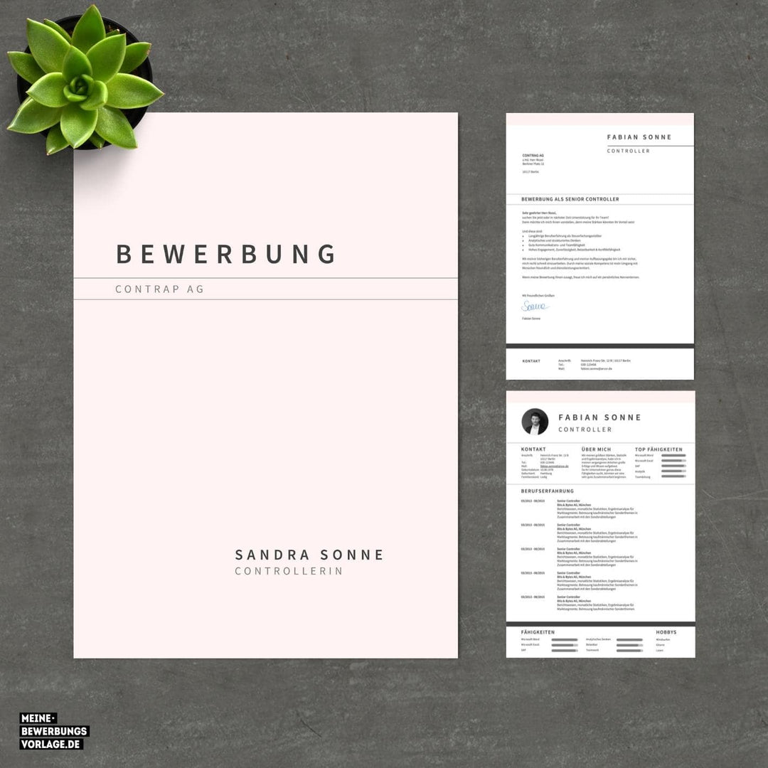 Bewerbung Vorlage / Lebenslauf Vorlage / Bewerbungsvorlage No.12 Meine-Bewerbungsvorlage - Set Übersicht Farbe Rose - Meine-Bewerbungsvorlage