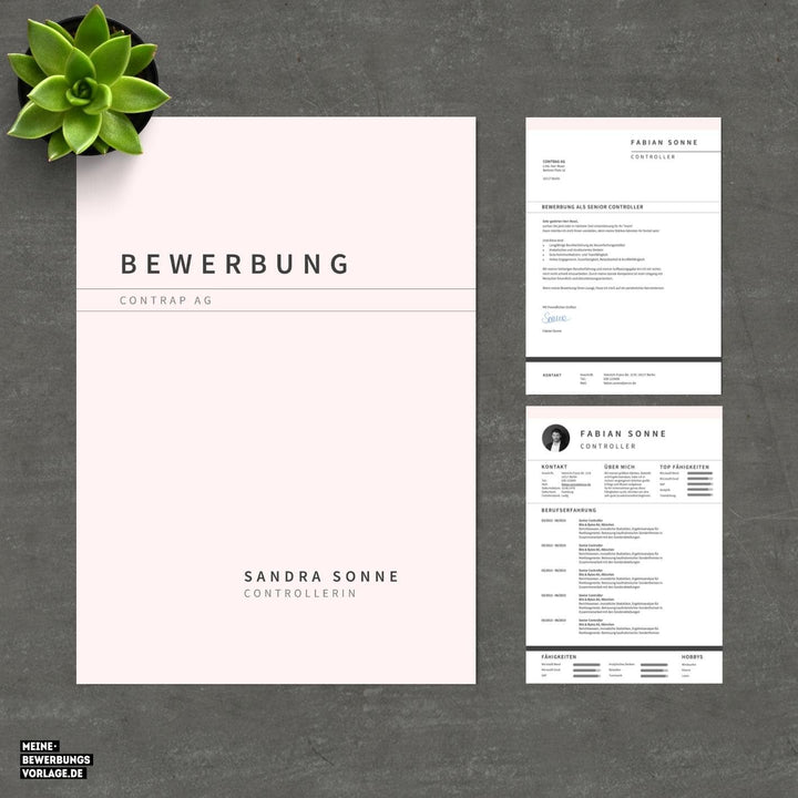 Bewerbung Vorlage / Lebenslauf Vorlage / Bewerbungsvorlage No.12 Meine-Bewerbungsvorlage - Set Übersicht Farbe Rose - Meine-Bewerbungsvorlage