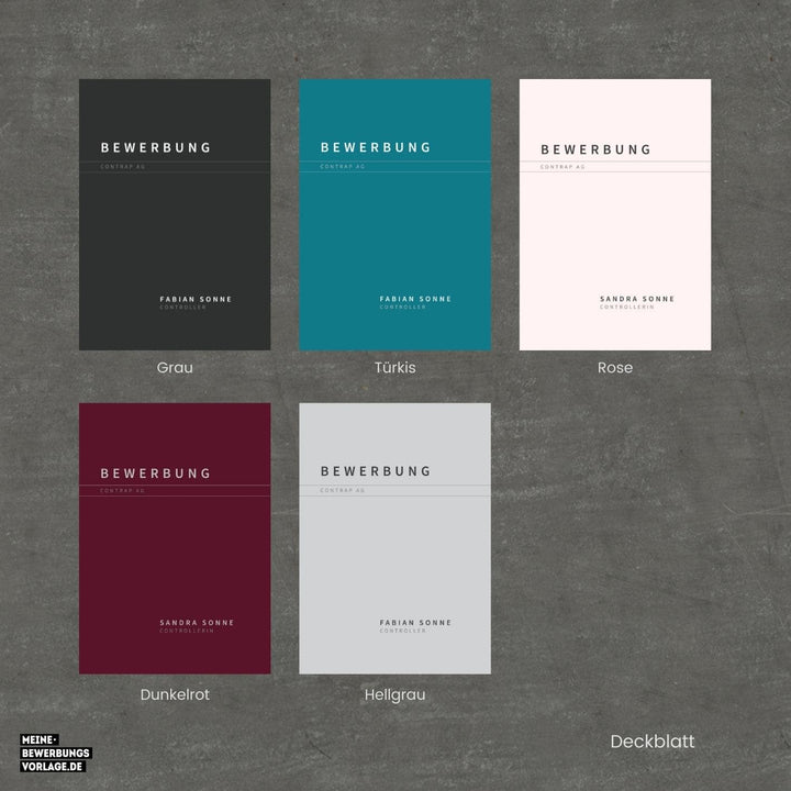 Lebenslauf Vorlage / Bewerbung Vorlage / Bewerbungsvorlage No.12 Meine-Bewerbungsvorlage - Übersicht Deckblatt alle Farben - Meine-Bewerbungsvorlage
