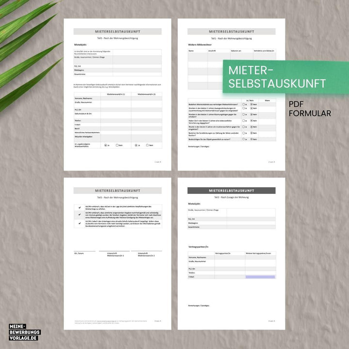 Mietwohnung Mieterselbstauskunft PDF Formular