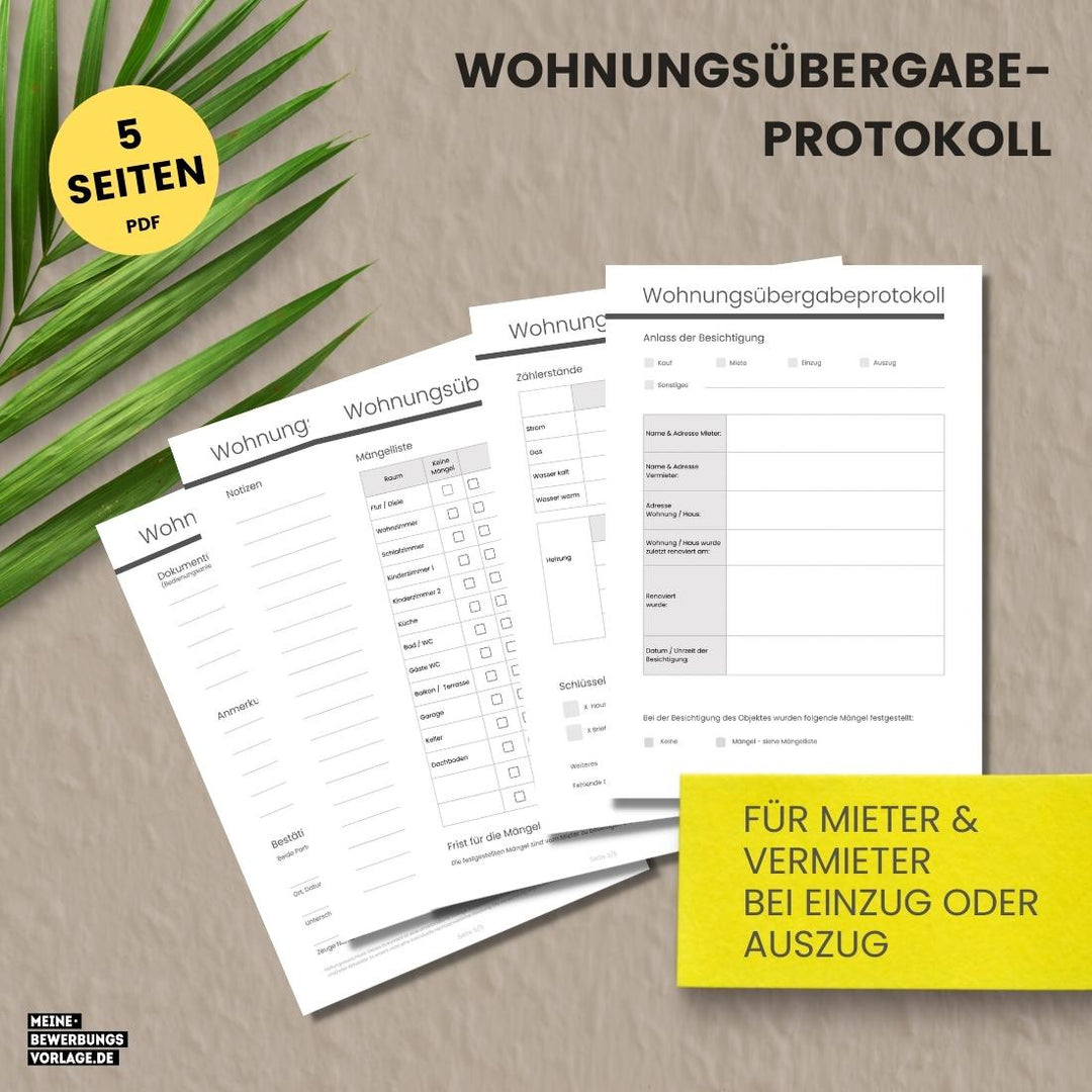 Mietwohnung Wohnungsübergabeprotokoll PDF Vorlage für Mieter und Vermieter